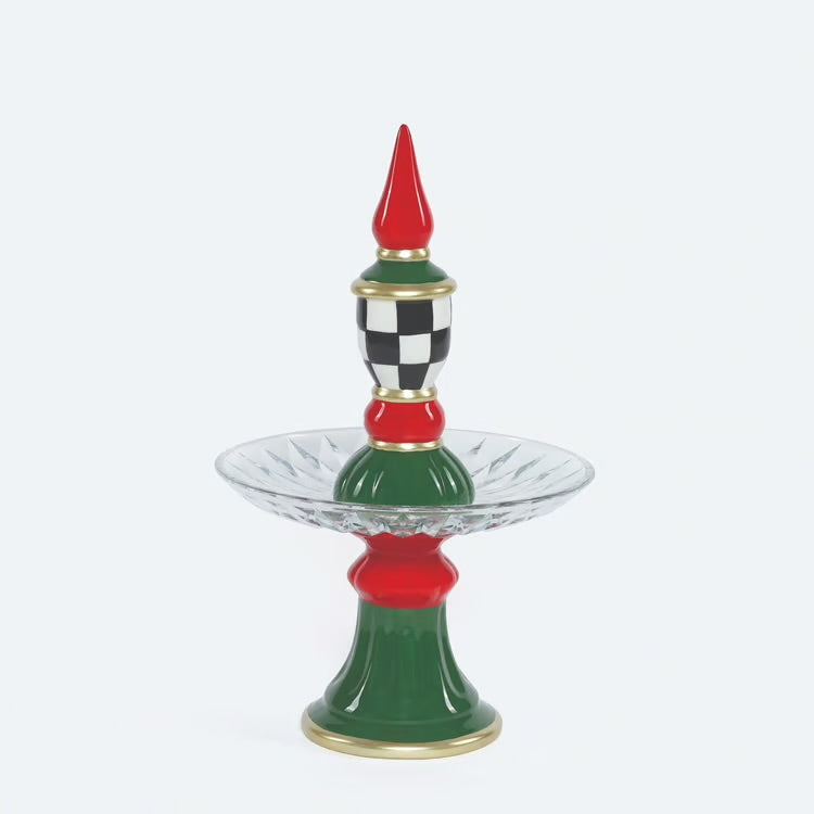 Finial Ceramic Pedestal w/ Glass Plate