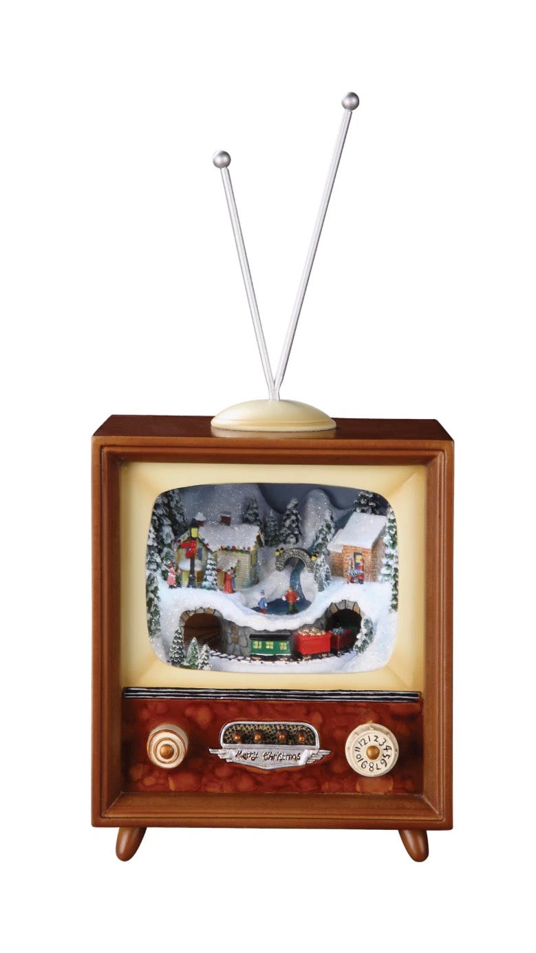 TV with Revolving Train in Winter Village, Lighted Musical Christmas Figurine (15)