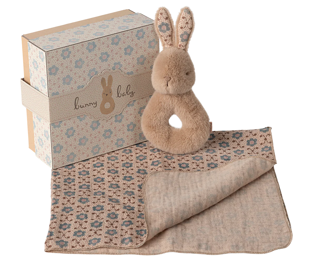 Rabbit Rattle Set- Cream Peach
