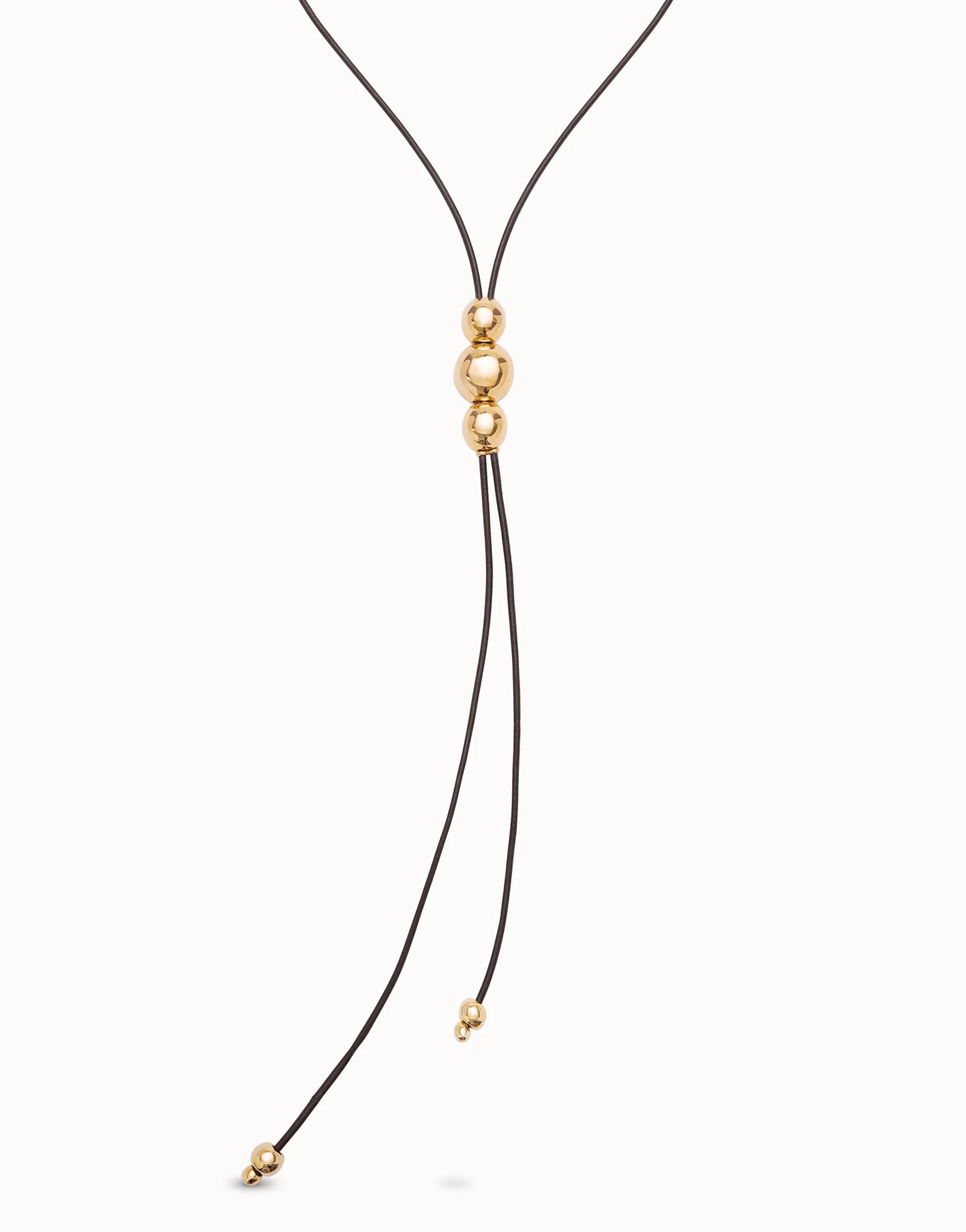 Uno Long Leather Necklace With Three Central Beads
