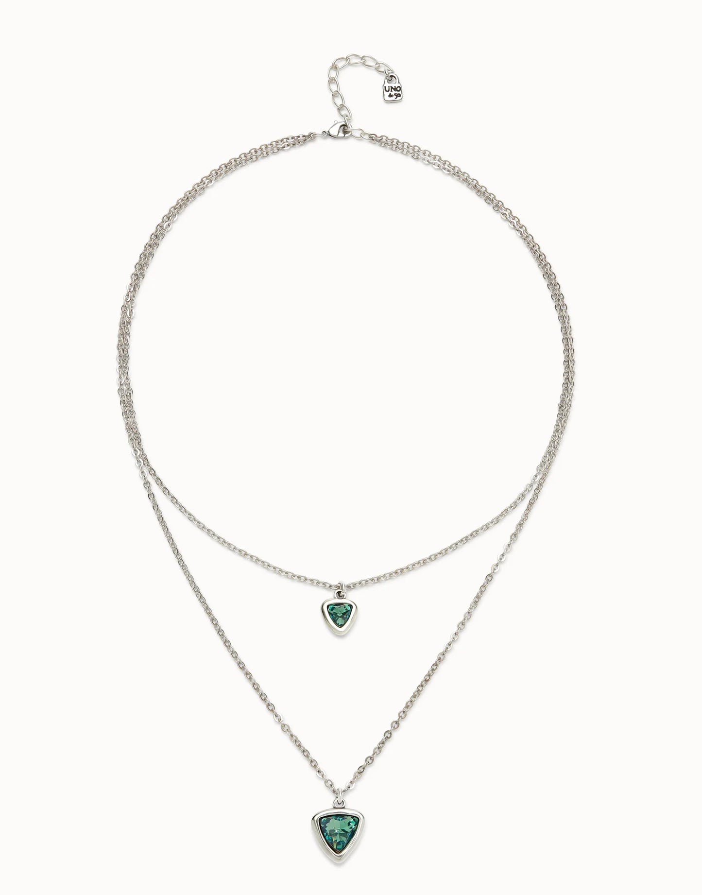 Uno Multi-layer pendant link chain necklace with green crystal