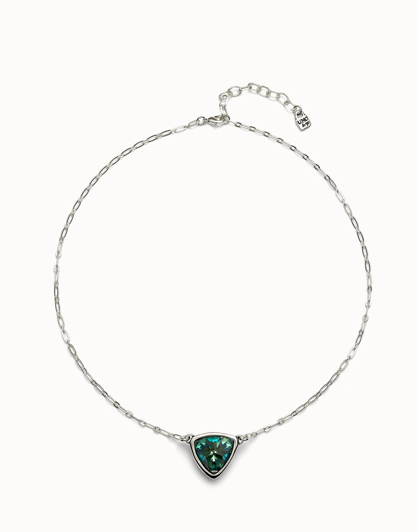 Uno Pendant Chain Link Necklace With Green Crystal