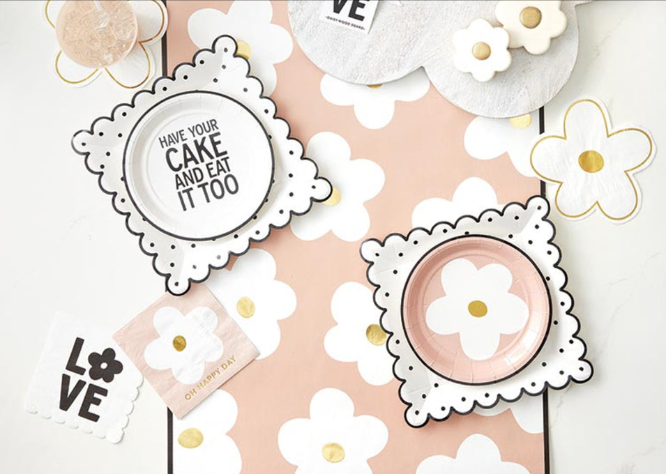 Scalloped Black and White Dotted Paper plates