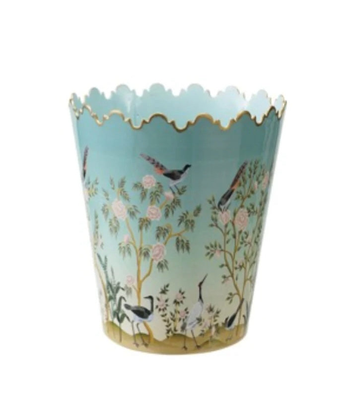 Scalloped Metal Bucket with Nature Scene