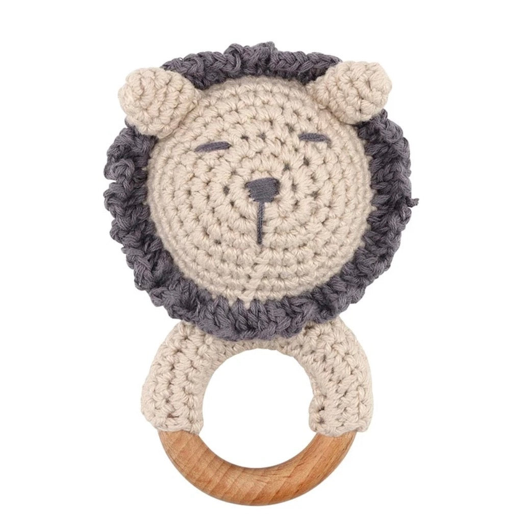 Knit & Wood Lion Rattle