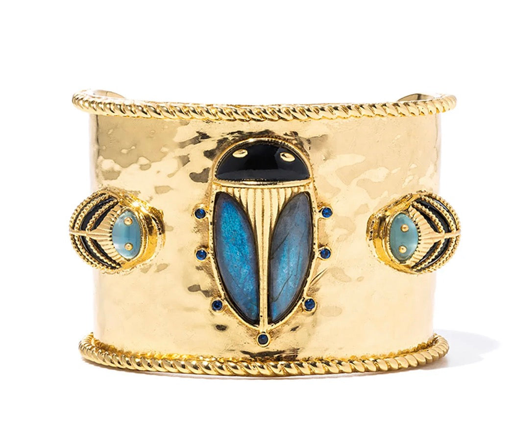 Capucine De Wulf Scarab Grande Cuff - Blue Labradorite/Black Agate