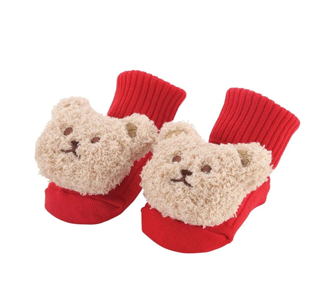 Bear Rattle Socks red