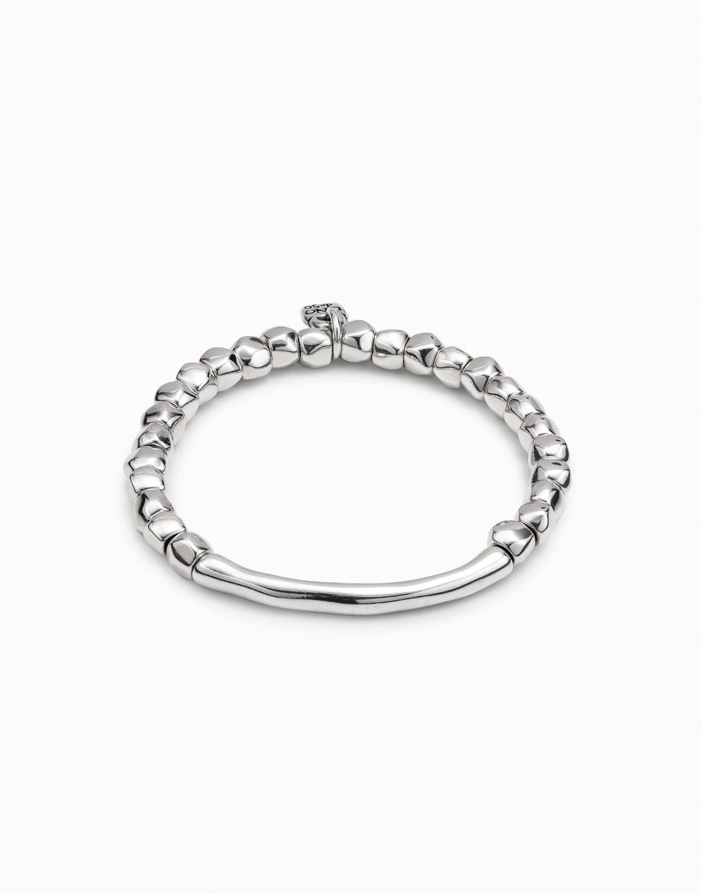 Uno Beaded stretch bracelet with tubular piece Silver