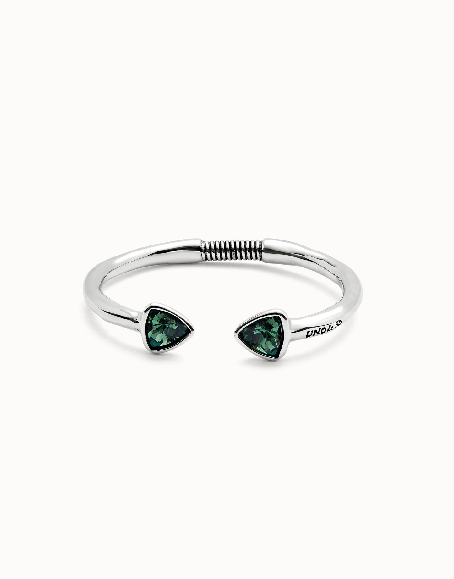 Uno Cuff bracelet with two green crystals Silver
