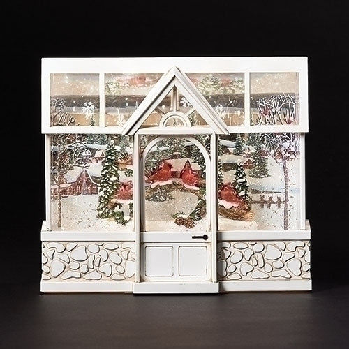 Snow Globe White Greenhouse with Cardinals, 7.75"H LED Swirl