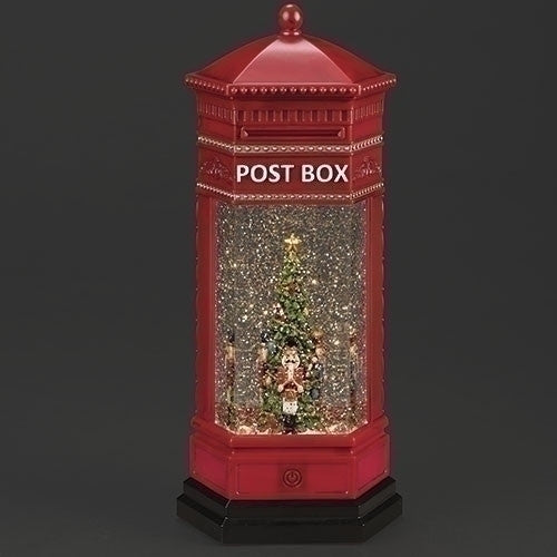 13"H Lighted Swirl Post Box Water Globe