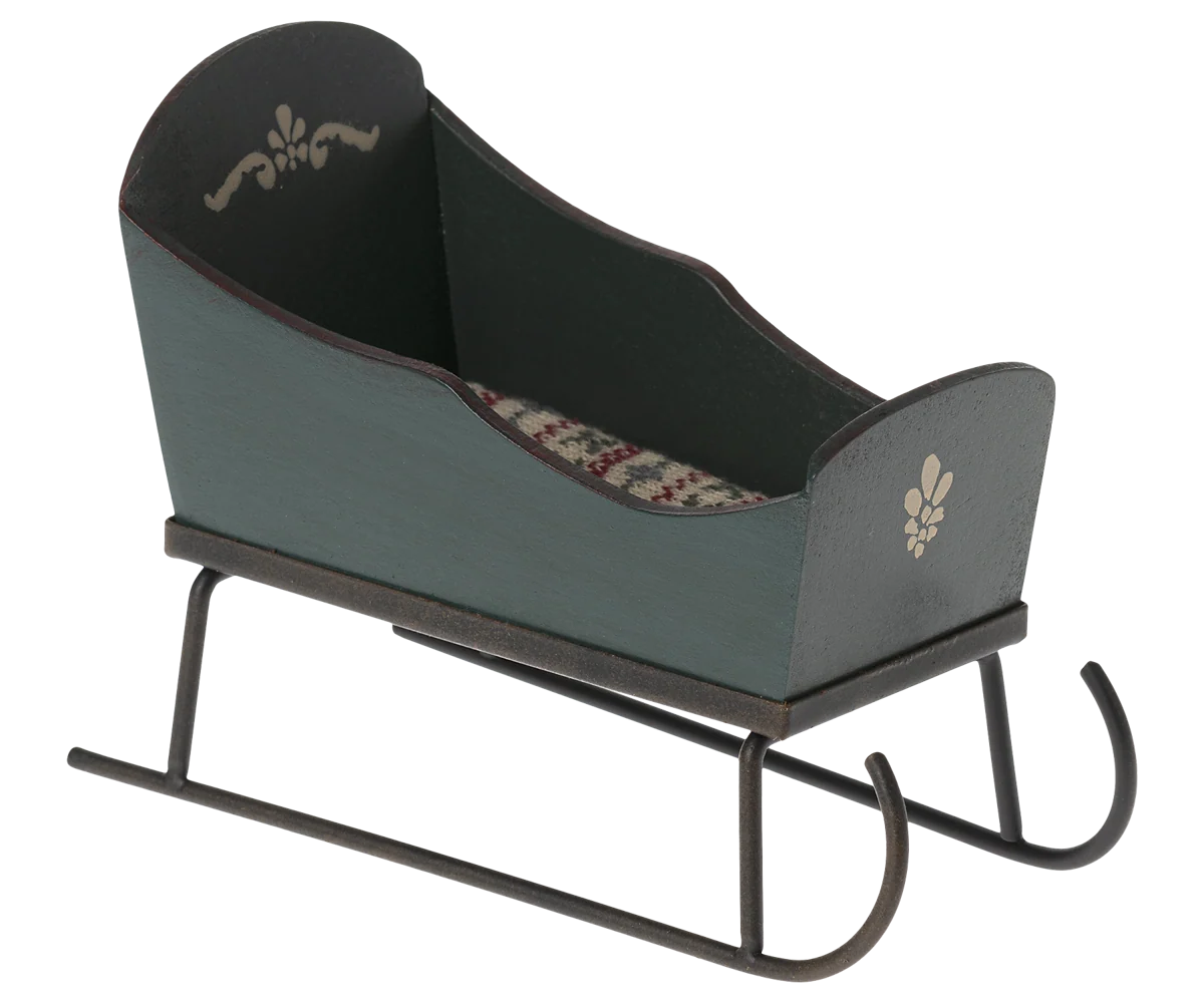 Maileg- Sleigh, mouse - green