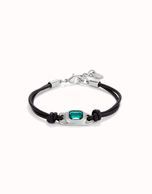 Leather Bracelet with Green Emerald