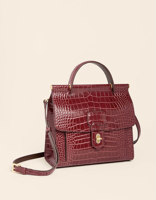Siren Beverly Leather Satchel Bordeaux Croc