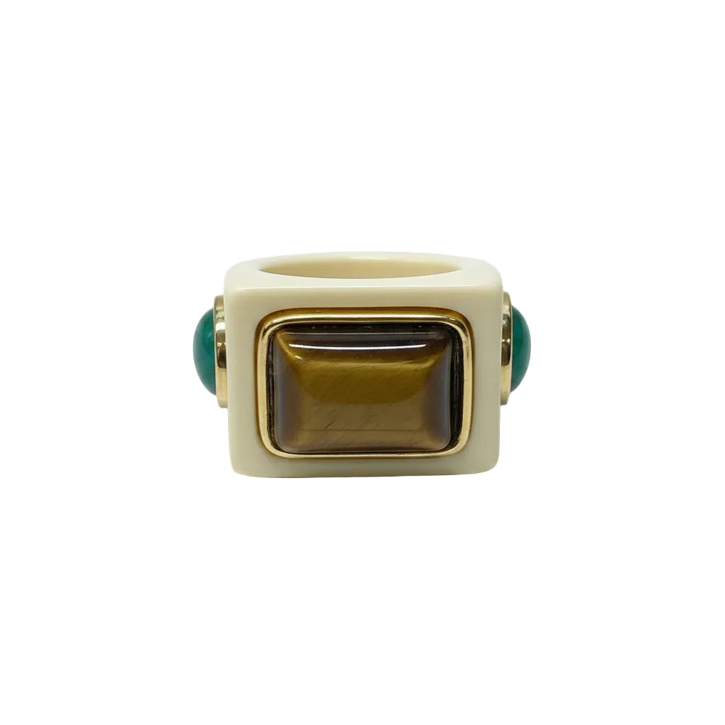 Lucas Jack Ivory Resin with Tiger Eye Ring