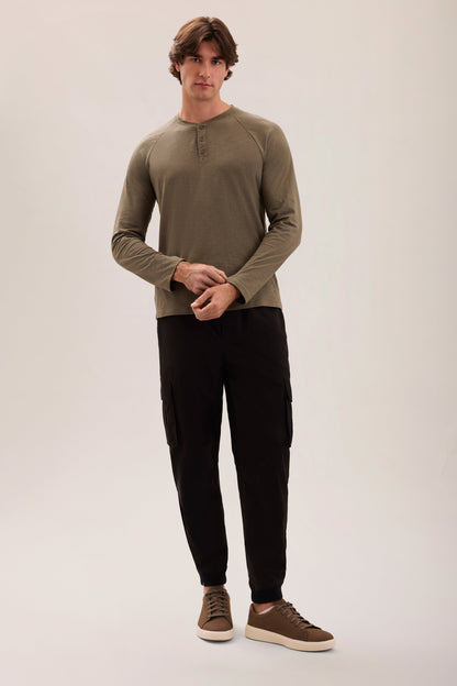 Slub Jersey Henley - Khaki Green