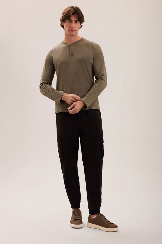 Slub Jersey Henley - Khaki Green