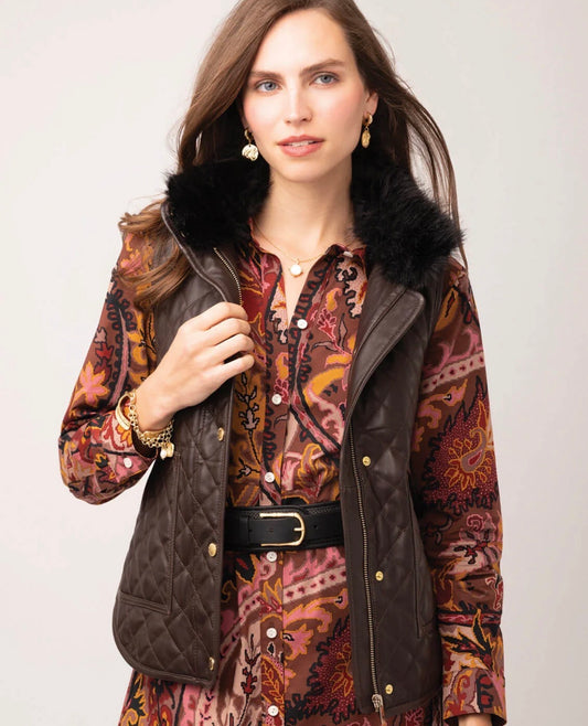 Spartina Jade Quilted Vest Umber Dusk - Large