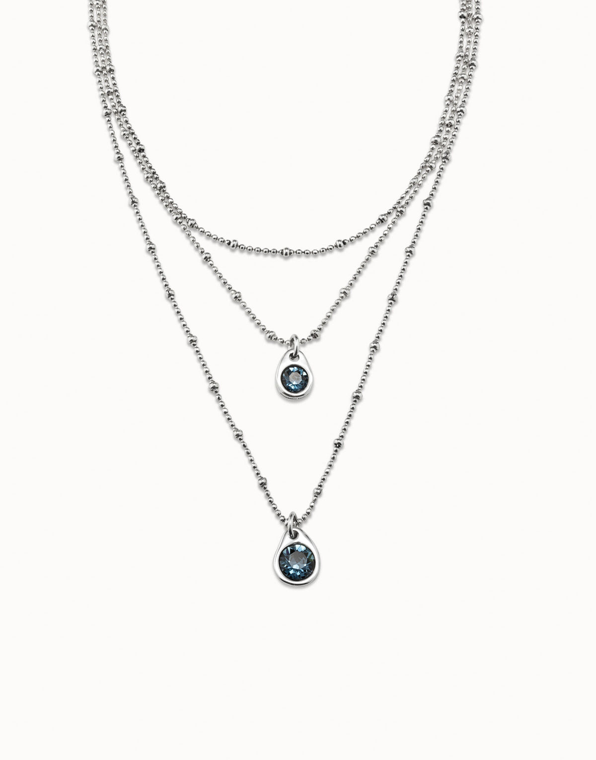 UNOde50 Multi Strand Chain Pendant Necklace With Crystal - Blue / Silver