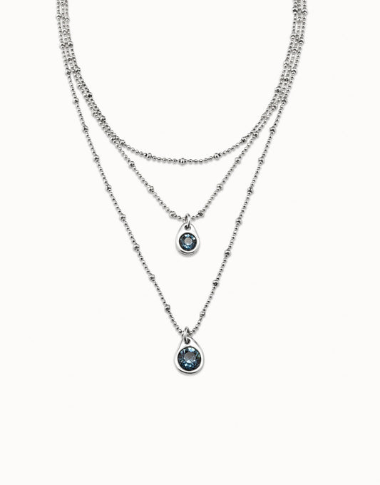 UNOde50 Multi Strand Chain Pendant Necklace With Crystal - Blue / Silver