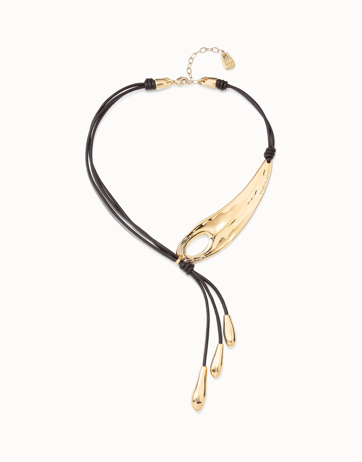 UNOde50 Leather Necklace With Fringes With Drops - Brown / Gold