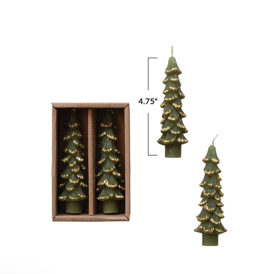 Tree Taper Candles with Gold Accents