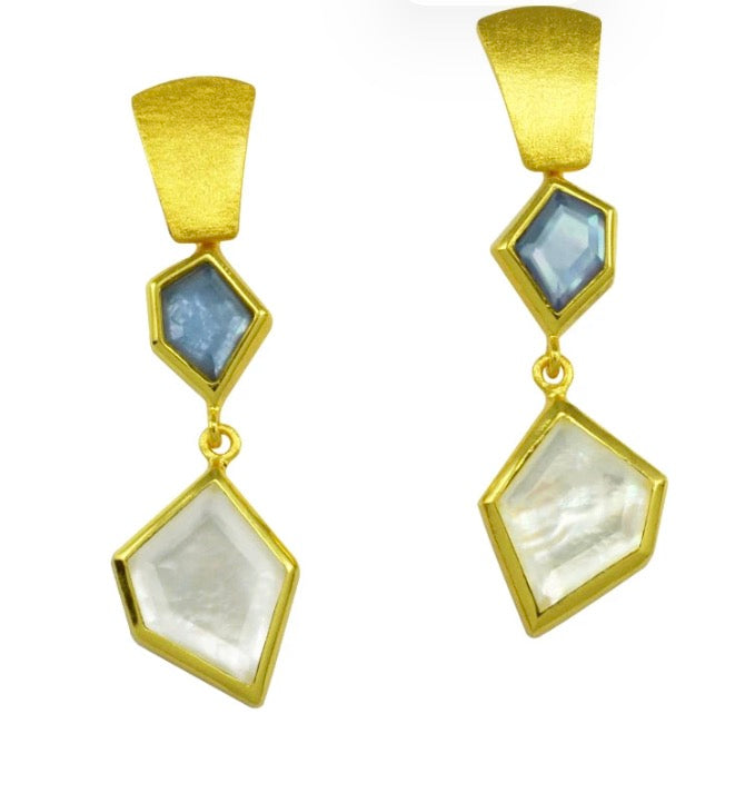 Betty Carre Kalifa Earrings Mother of Pearl & Tanzanite