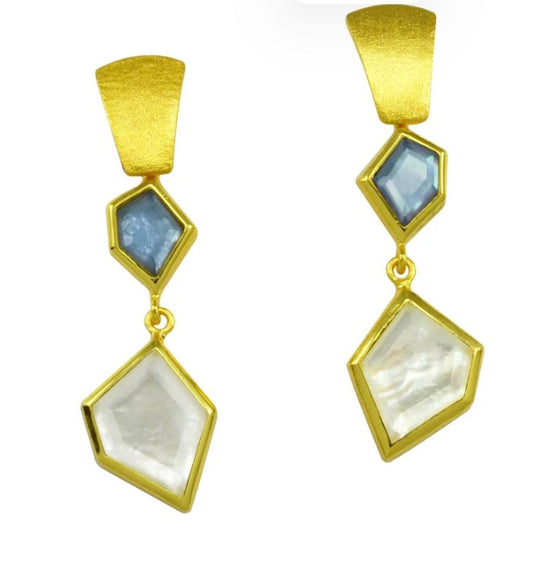 Betty Carre Kalifa Earrings Mother of Pearl & Tanzanite