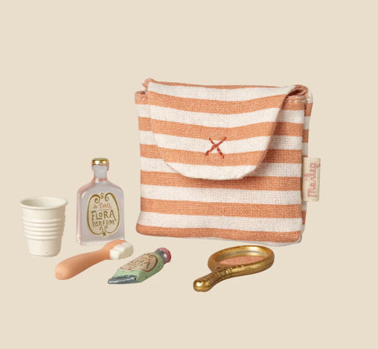 Maileg Toothbrush set in bag, Coral Stripe