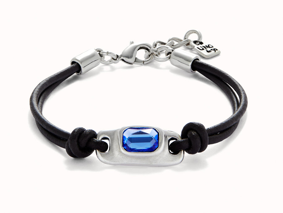 Uno Leather Bracelet with Blue Crystal