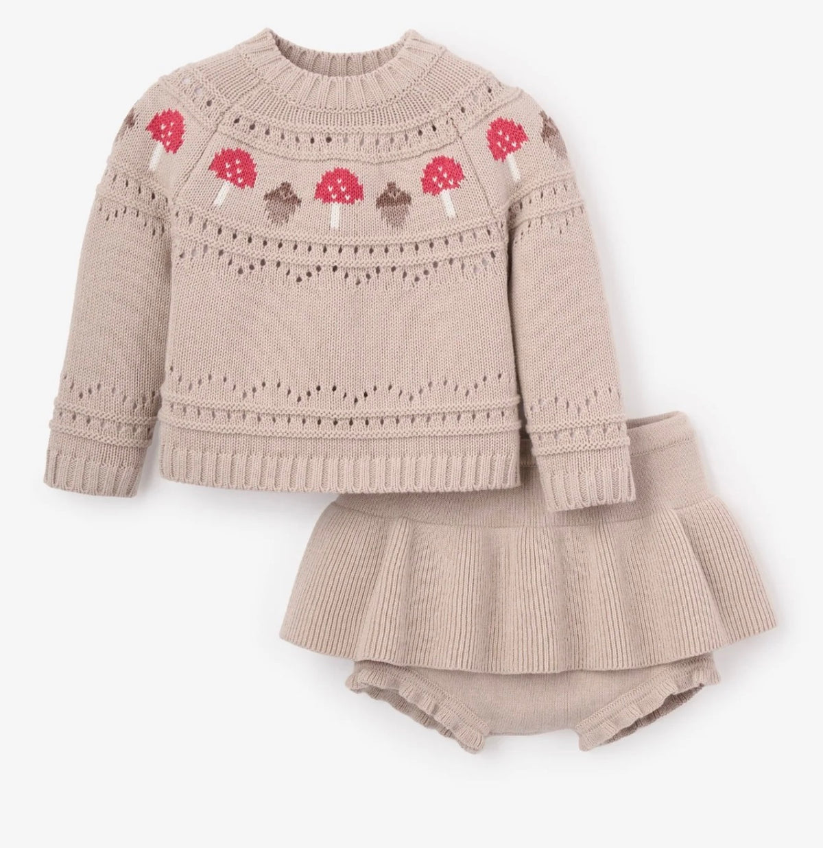 Elegant Baby Mushroom Fairisle Sweater and Skirt