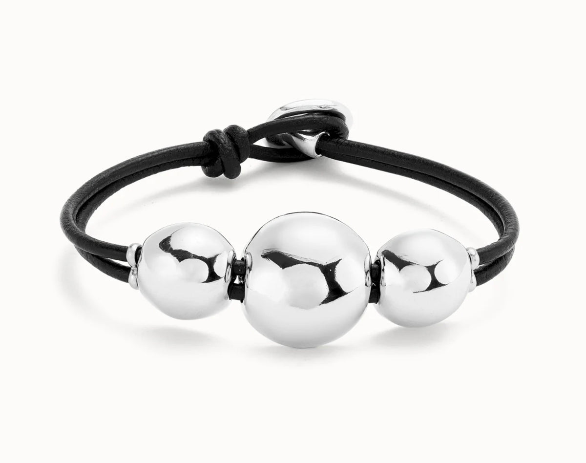 Uno de 50 Leather bracelet with three large beads