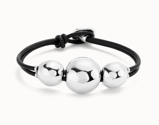 Uno de 50 Leather bracelet with three large beads