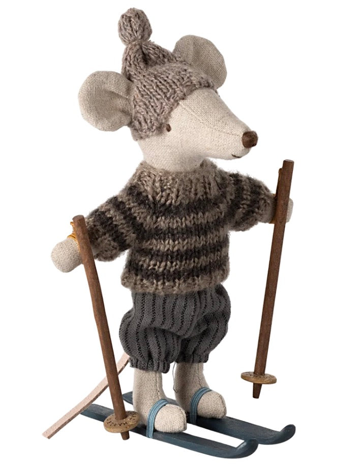 Winter mouse with ski set, big brother, gray - Maileg