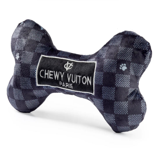 Black Checker Chewy Vuiton Bone Dog Toy