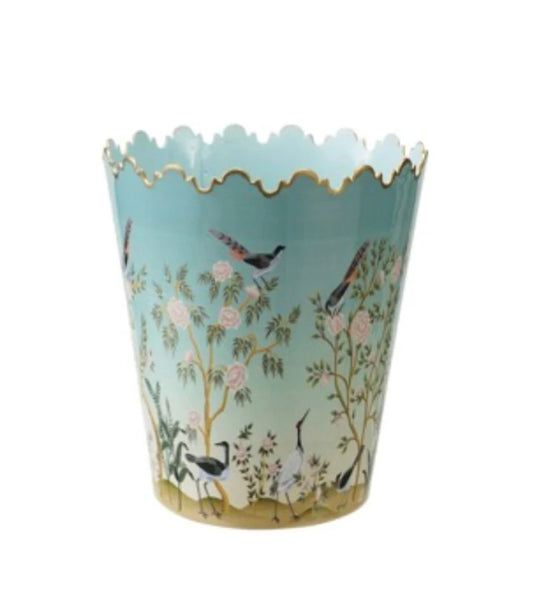 Scalloped Metal Bucket with Nature Scene