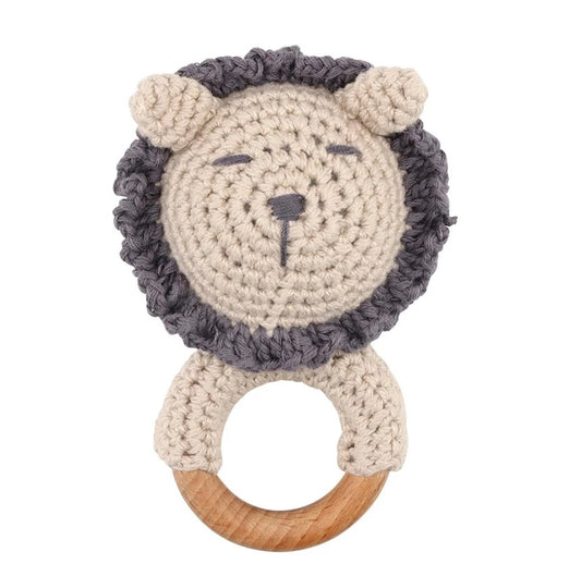 Knit & Wood Lion Rattle