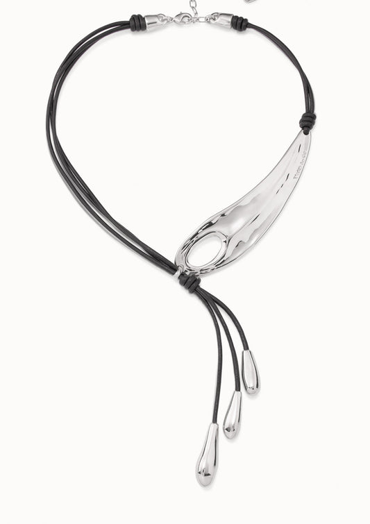 Uno Leather necklace with fringes with drops