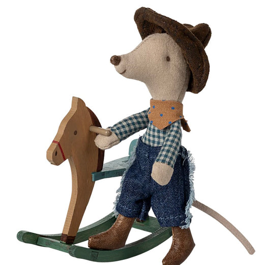 Maileg Cowboy Mouse on Rocking Horse, Little Brother