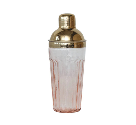 Pink Glass Cocktail Shaker with Gold Top