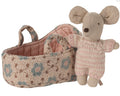 Maileg Baby Mouse in Carry Cot- Rose