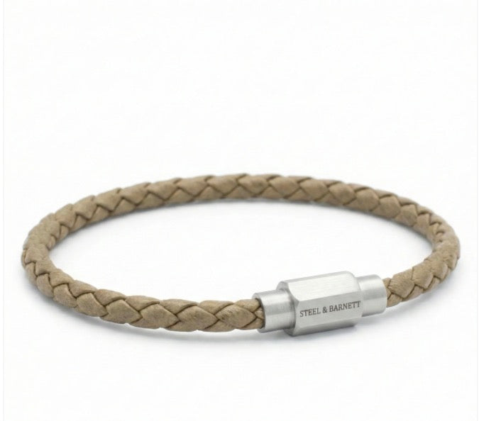 Steel & Barnett Thin Braided Ecru Men’s Leather Bracelet