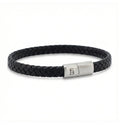 Steel & Barnett Black Leather Braided Bracelet For Men