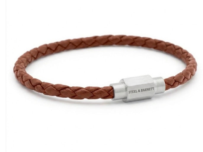 Steel & Barnett Thin Braided Peanut Men’s Leather Bracelet