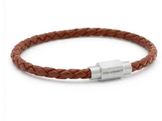 Steel & Barnett Thin Braided Peanut Men’s Leather Bracelet