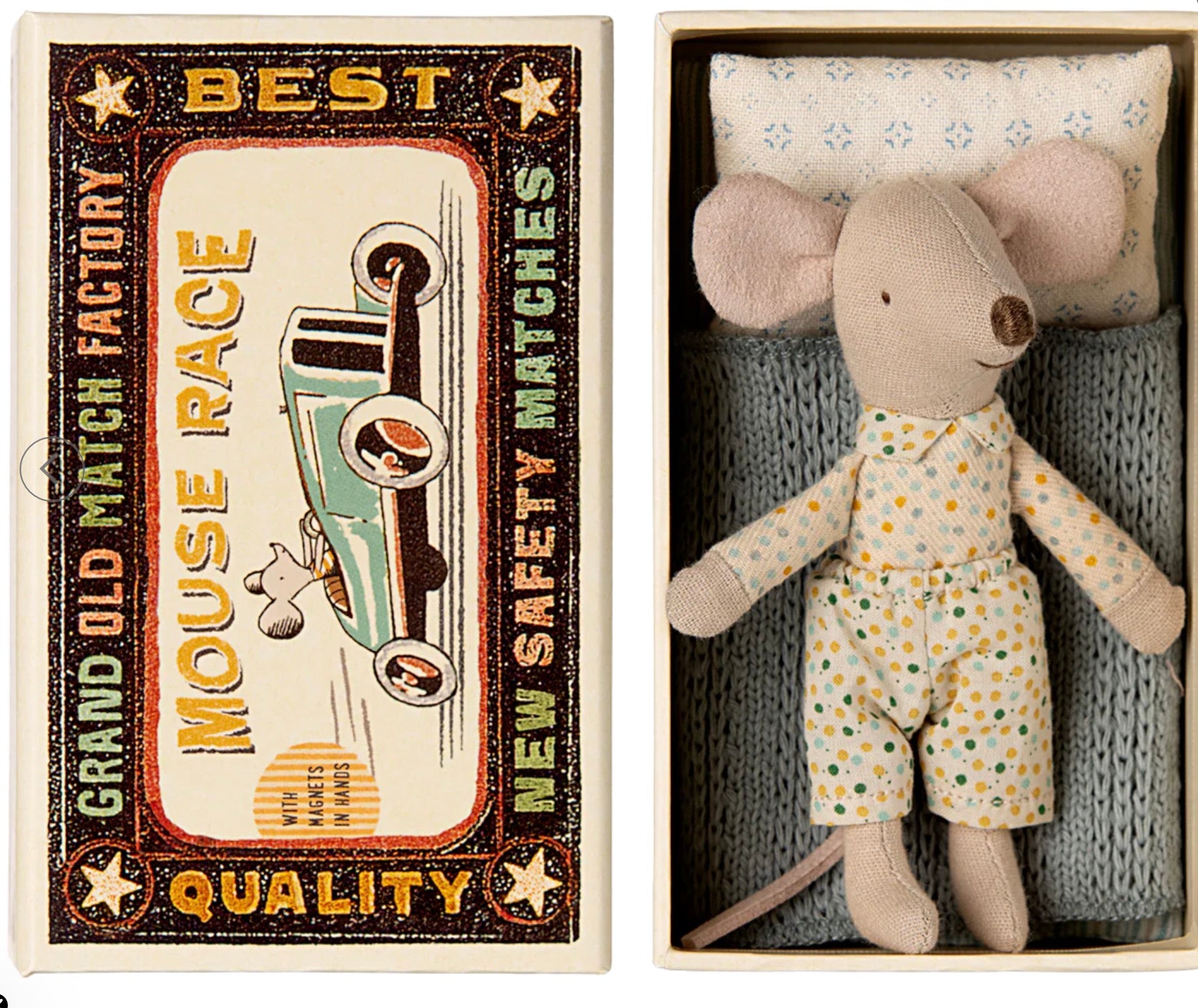 Maileg Little Brother in Matchbox (Polka Dot)