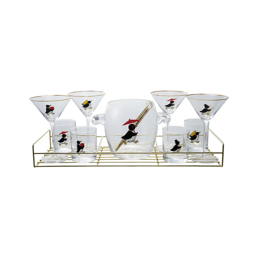Glass Barware Set Gold Finish Penguins