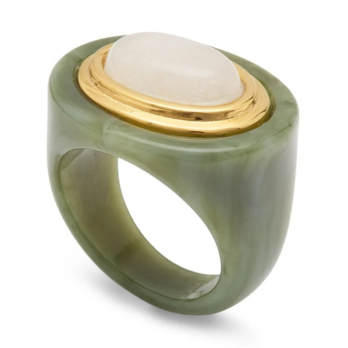 Lucas Jack Jade Resin with Moonstone Ring