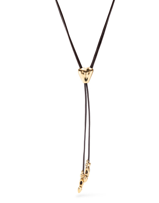 Long adjustable leather necklace with a heart