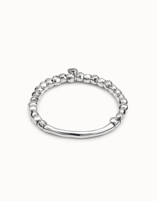 Uno Beaded stretch bracelet with tubular piece Silver